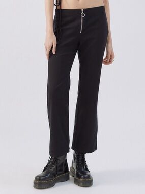 UO Liana Black Low-Rise Kick Flare Pant with Front Zip Detail